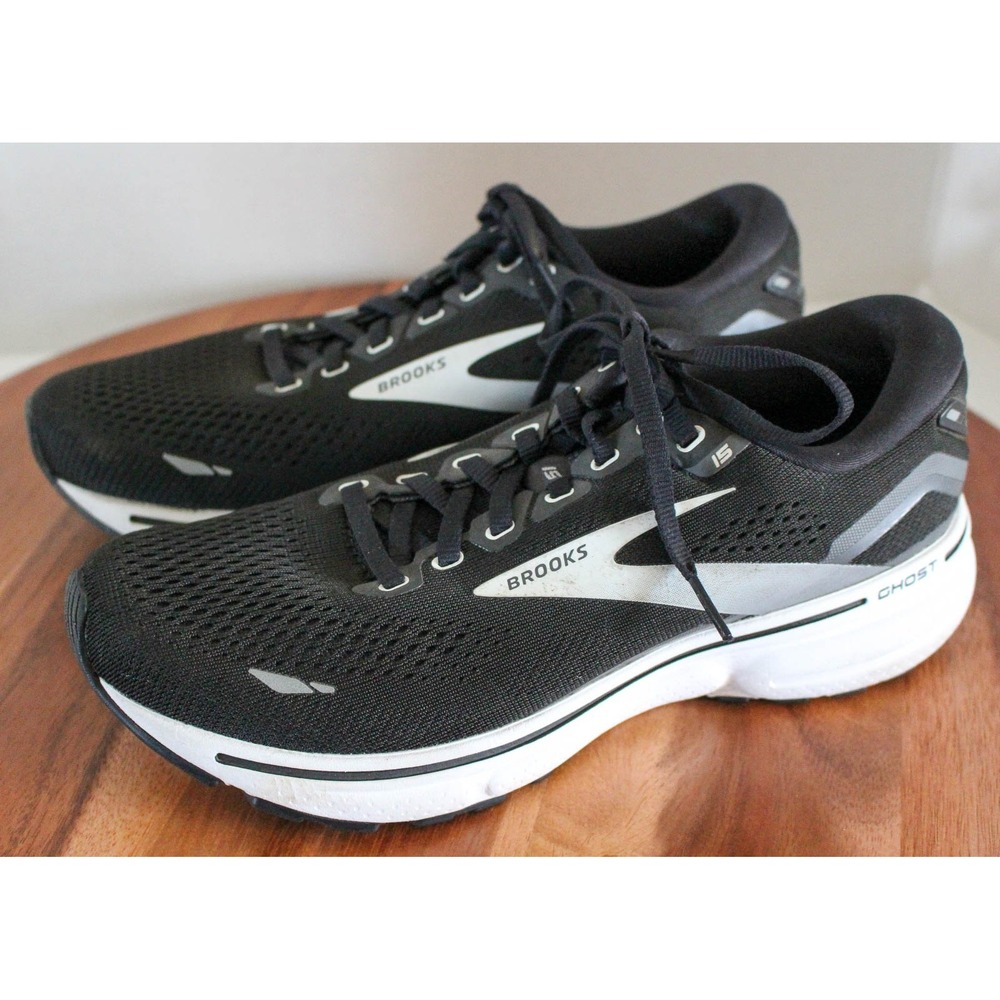 Brooks Ghost 15 Running Shoes Womens 8.5 Black White Lace Up Sneakers Athletic